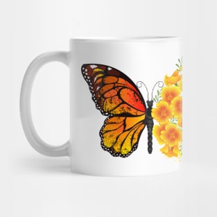 Flower Butterfly with Yellow California Poppy Mug